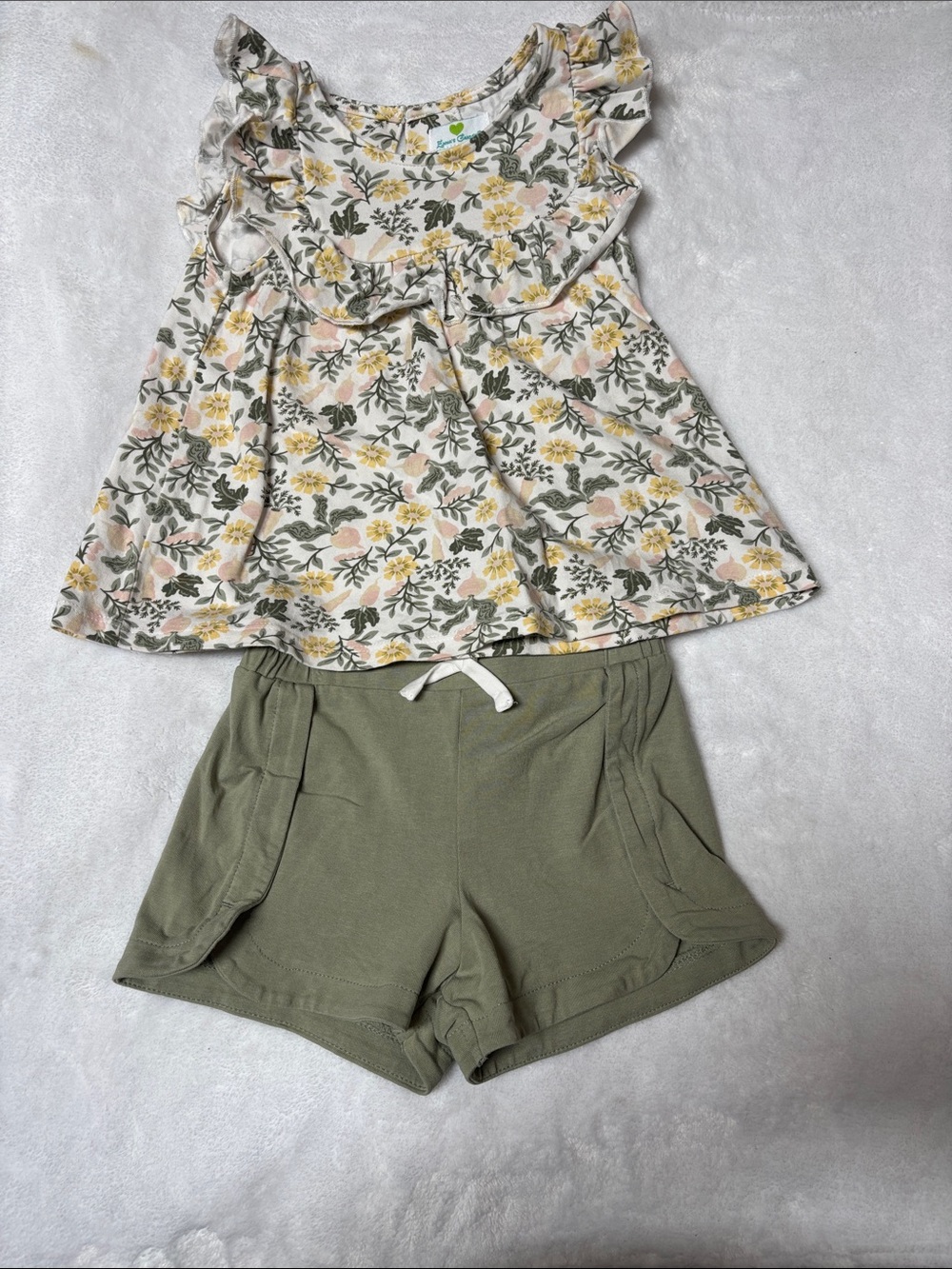 Toddler Floral Ruffle Tank and Olive Shorts Matching Set